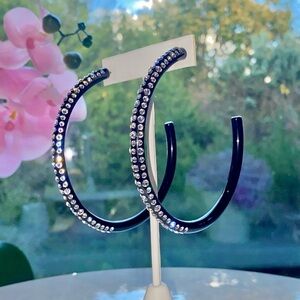 Large Acrylic Hoop Earrings, Oversized 80mm Swarovski Crystal Embellished Hoops